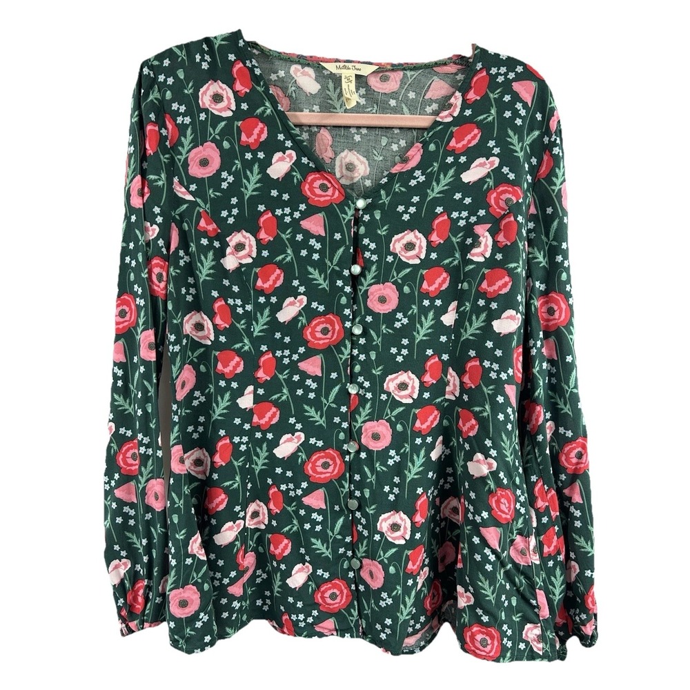 Matilda Jane Once Upon a Time‎ Yesteryear Poppy Floral Blouse Green Whimsical M